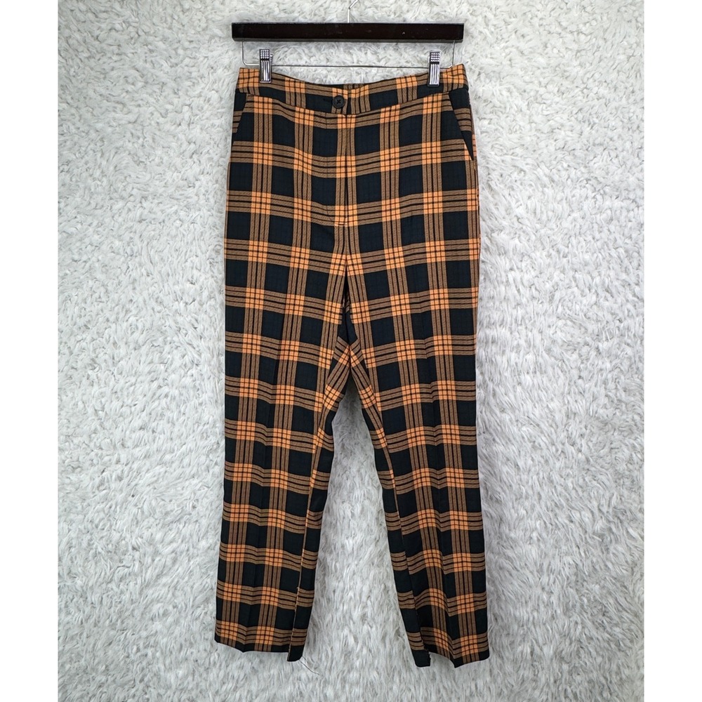 Collusion Plaid Trousers Size 6 Orange Black Checkered Punk Grunge Alt Pants